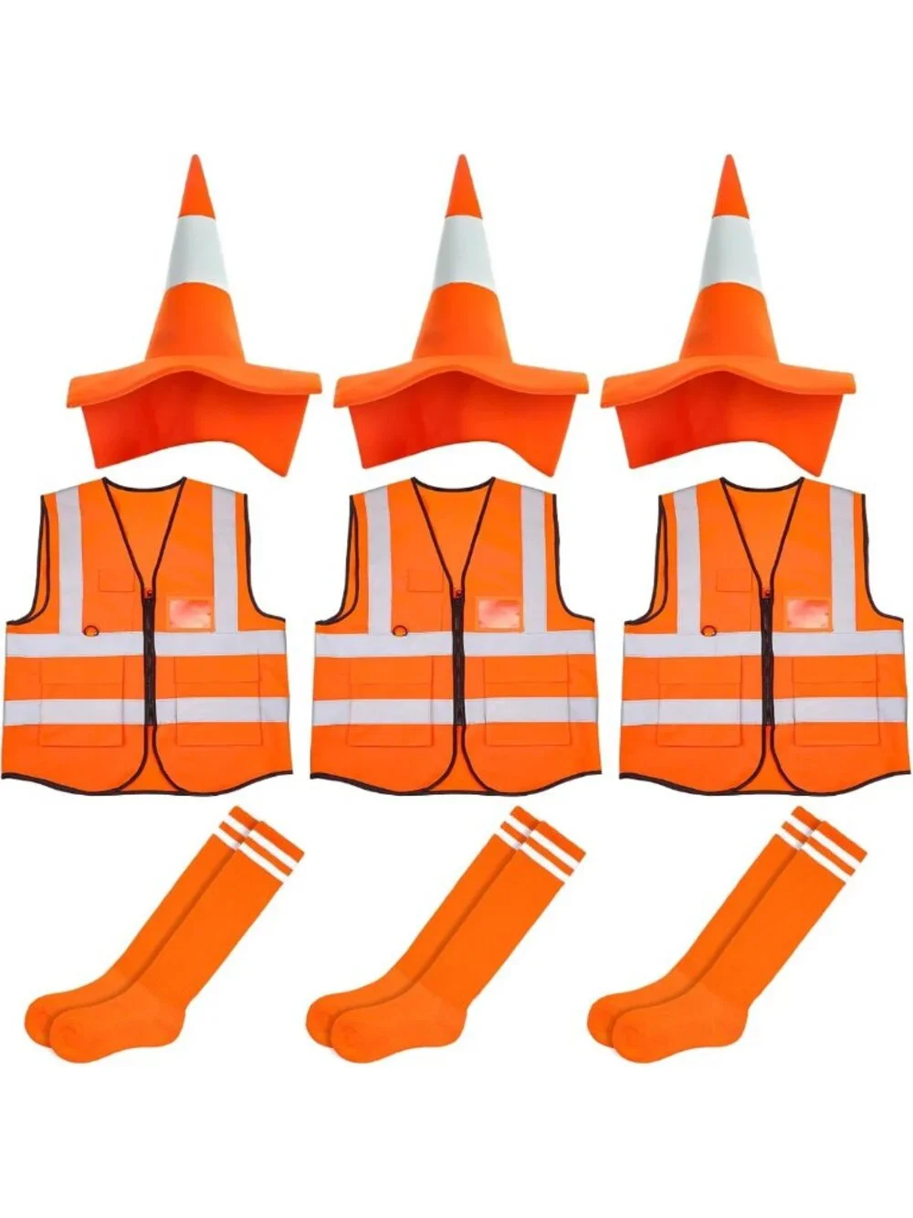 9 Pcs Traffic Cone Costume Set for Halloween, Construction Worker Outfit